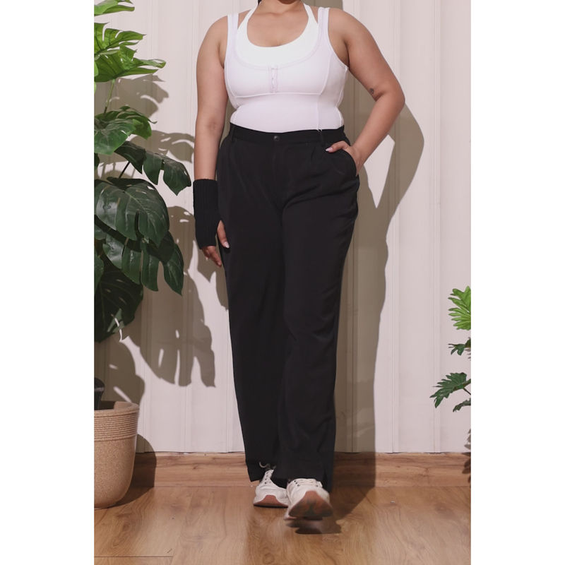 FREAKINS Baddie Black Curve Korean Pants (36)