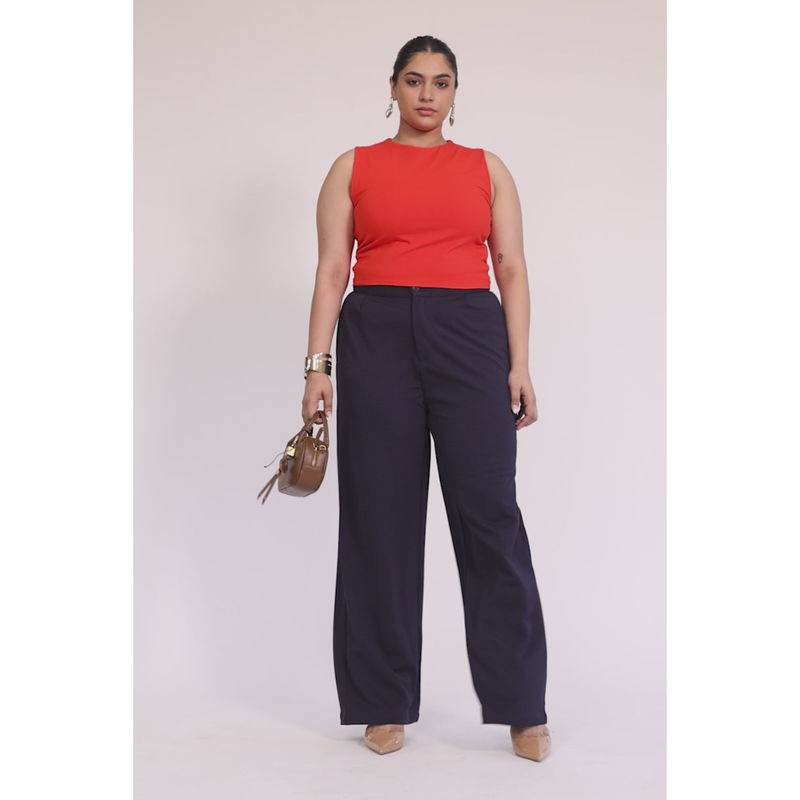 FREAKINS Modern Navy Curve Textured Korean Pants (36)