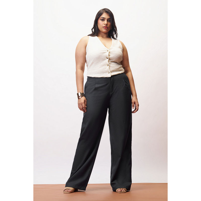 FREAKINS Iconic Black Curve Straight Pinstripe Pants (38)