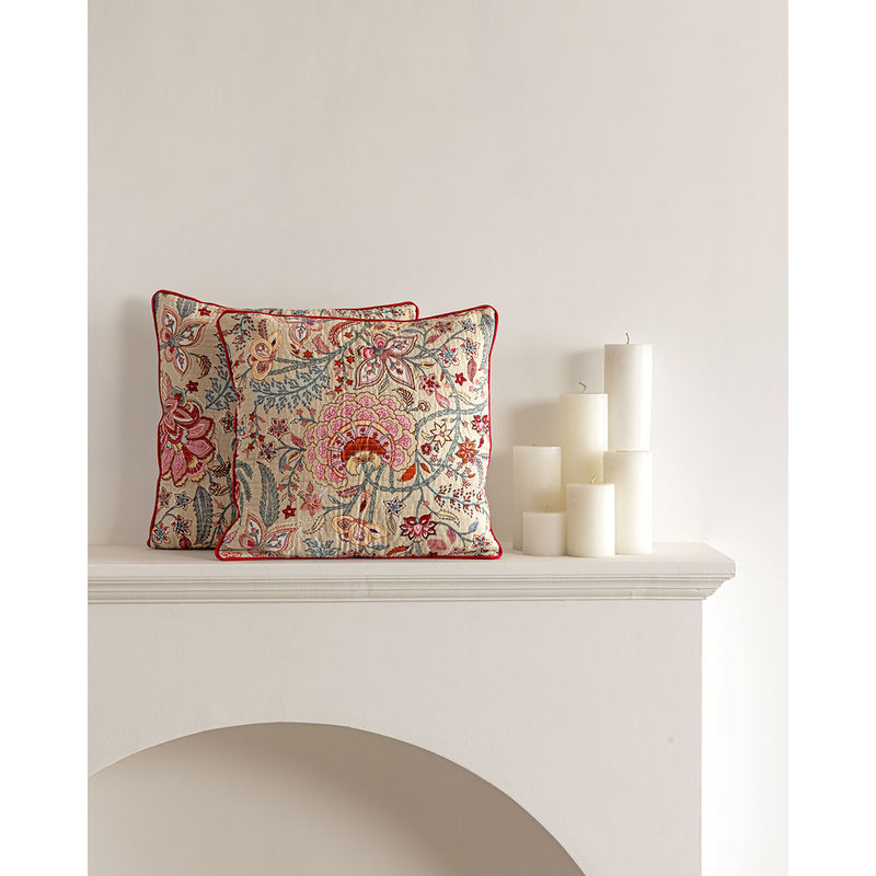 The Home Story Daisy Delight Cotton Quilted Decorative Cushion Covers (Pack Of 2) (16x16)