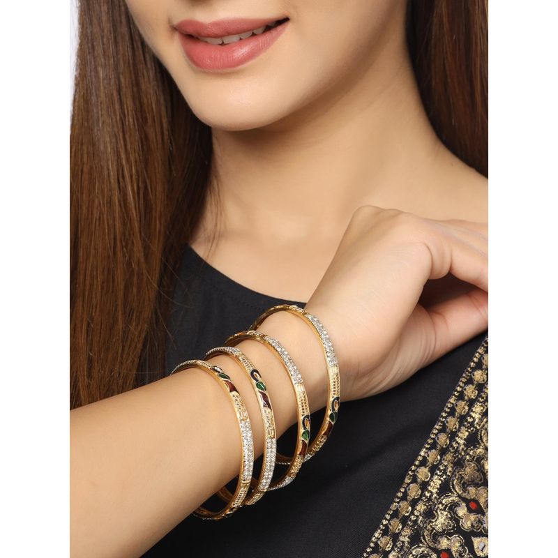 VIRAASI Gold-Plated Bangle White Stone-Studded Handcrafted Bangles (Set of 4) (2.8)