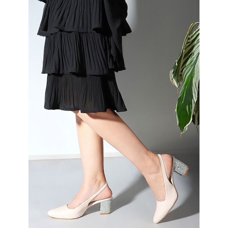 Carlton London Cream Backstrap Pointed Toe Women Mules Heels (EURO 36)