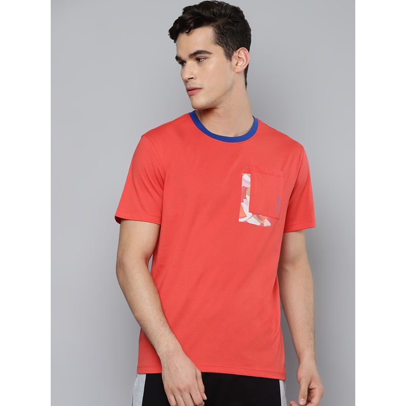 Alcis Men Coral Red Slim Fit Running T-Shirt (L)