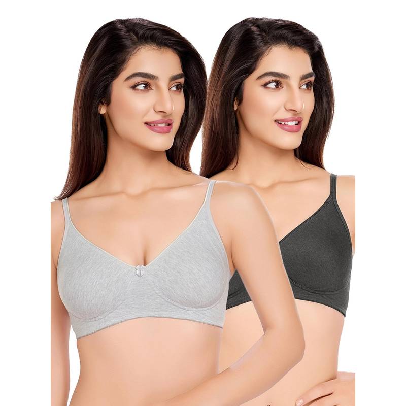 Juliet Womens Cotton Non-Padded Wire Free T-Shirt Bras (Pack of 2) (32B)