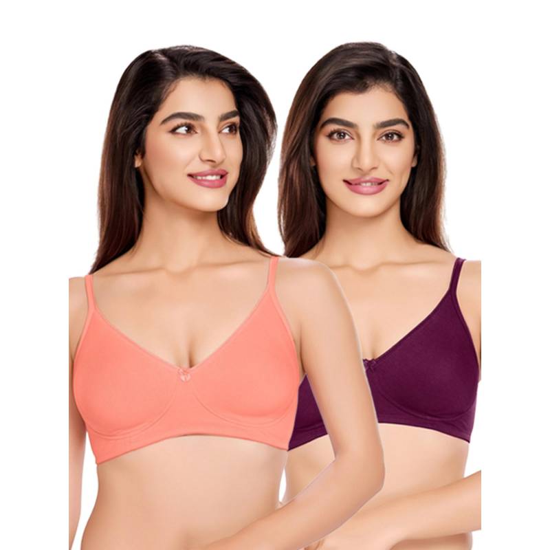 Juliet Womens Cotton Non-Padded Wire Free T-Shirt Bras (Pack of 2) (32B)