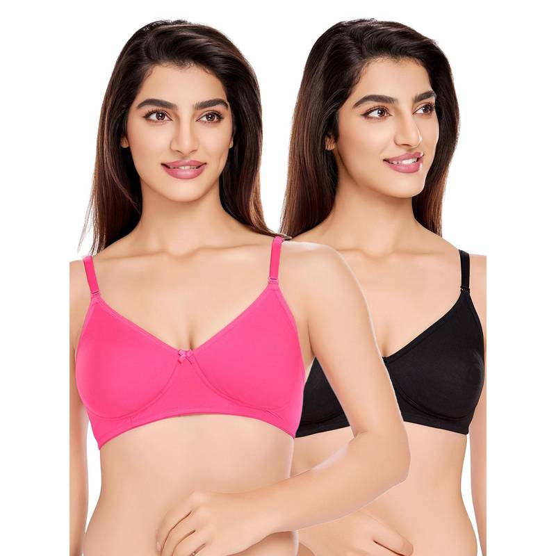 Juliet Womens Cotton Basic Plain Soft Padded T-Shirt Bras (Pack of 2) (30B)