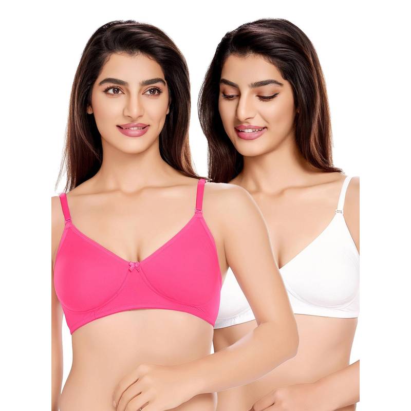 Juliet Womens Cotton Basic Plain Soft Padded T-Shirt Bras (Pack of 2) (32B)