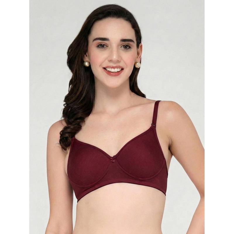 Groversons Paris Beauty Womens Maroon Full Coverage Wire-Free Moulded Cups Cotton Blend Bra (30B)