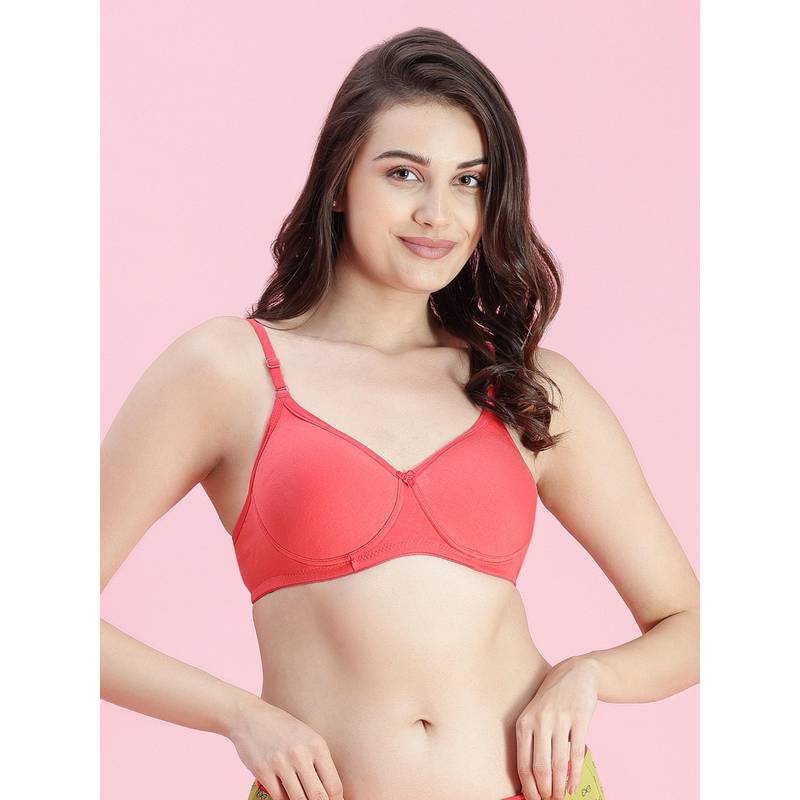 Groversons Paris Beauty Womens Coral Full Coverage Wire-Free Moulded Cups Solid Bra (36B)