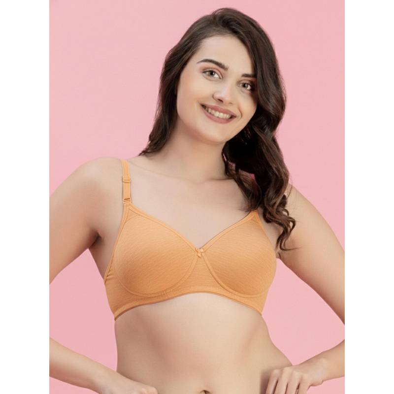 Groversons Paris Beauty Womens Apricot Cream Full Coverage Wire-Free Moulded Cups Solid Bra (34C)