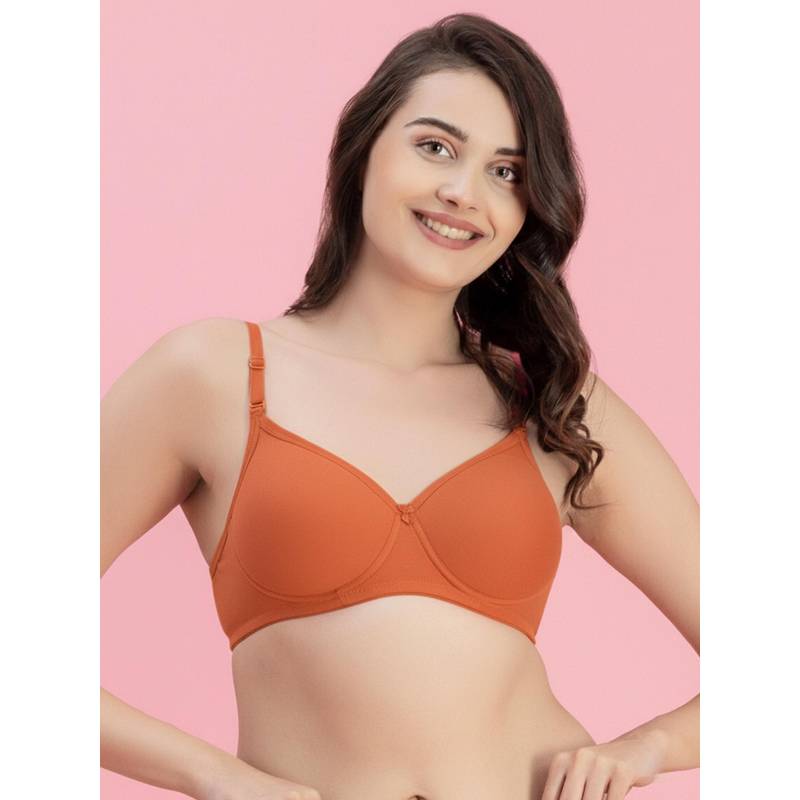 Groversons Paris Beauty Womens Burnt Orange Full Coverage Wire-Free Moulded Cups Solid Bra (36B)