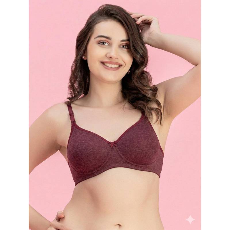 Groversons Paris Beauty Womens Melange Maroon Full Coverage Wire-Free Moulded Cups Solid Bra (38B)