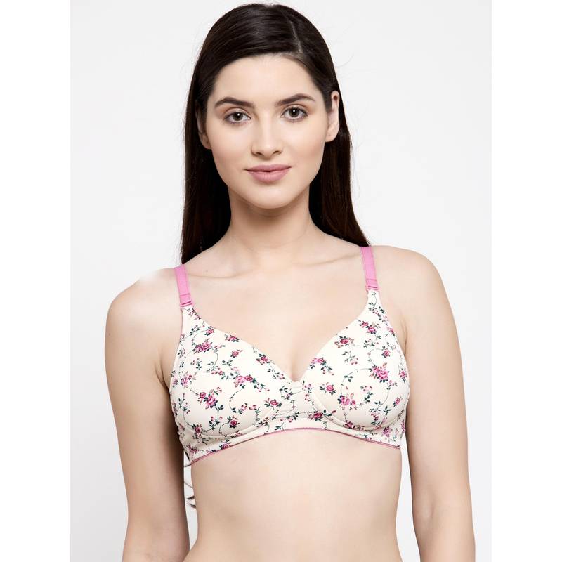 Groversons Paris Beauty Womens Butter Yellow Full Coverage Lightly Padded Lycra Printed Bra (32C)