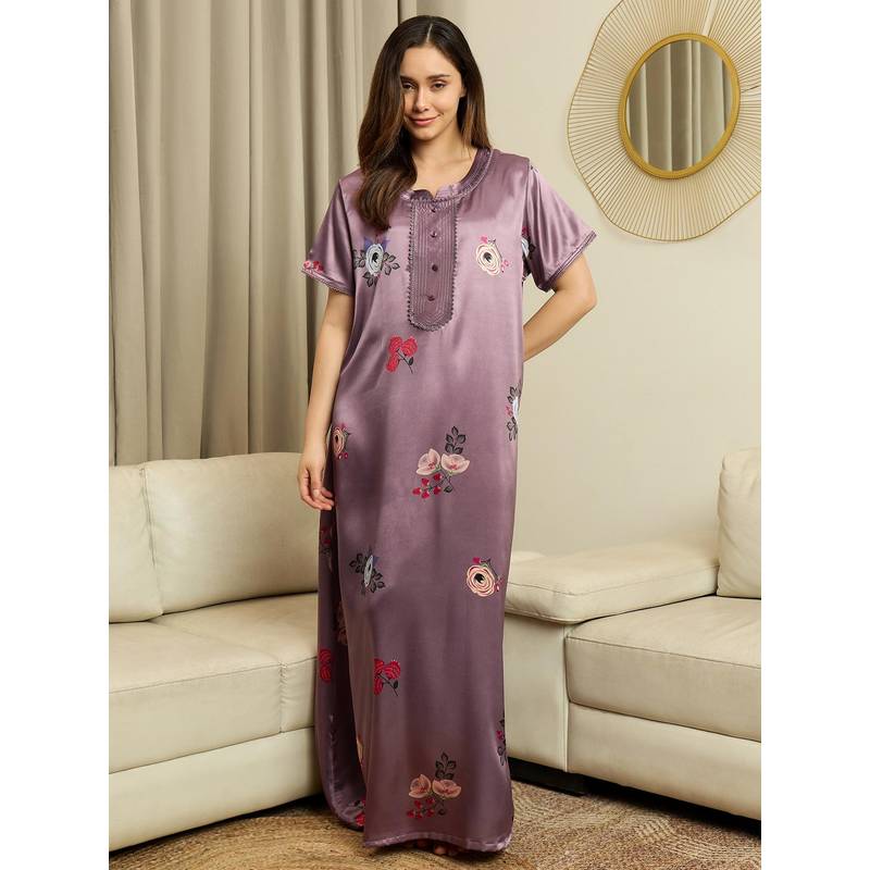July Nightwear Womens Satin Purple Long Nighty (XL)