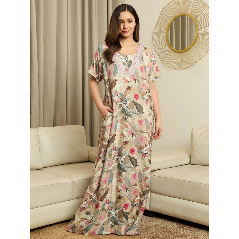 July Nightwear Womens Modal Beige Long Nighty (XL)