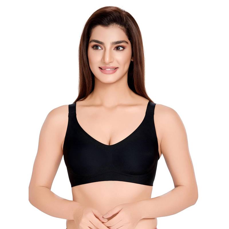Juliet Womens Black Soft Padded Seamless Bra Nylon Spandex Bonded T-Shirt Bra (2XL)