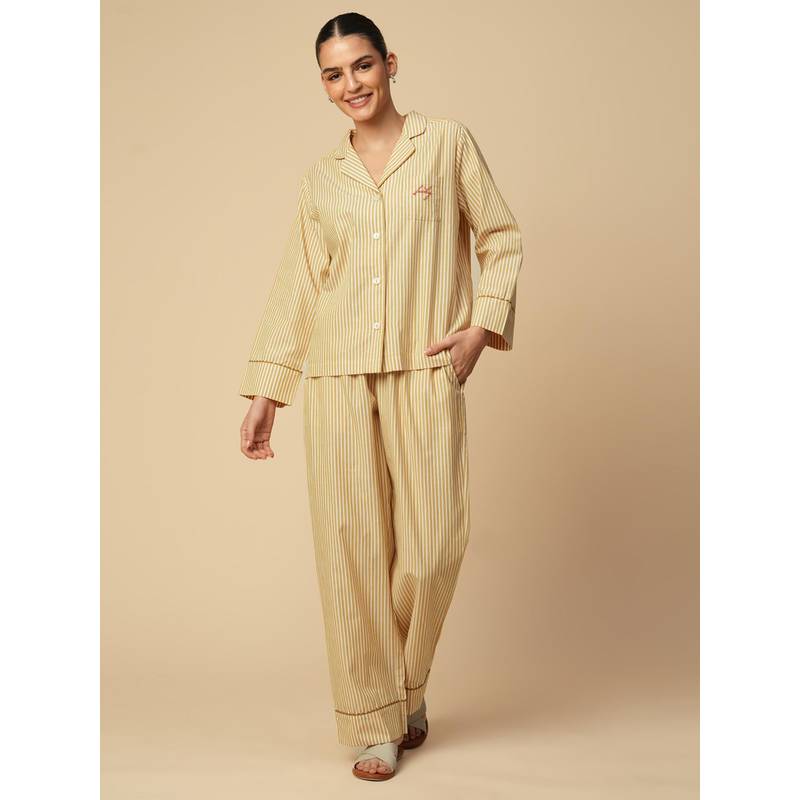 Suit With Ric Rac Buy Chemistry Mustard Stripes Cotton Nightsuit Ric Rac Detailing Shirt ...