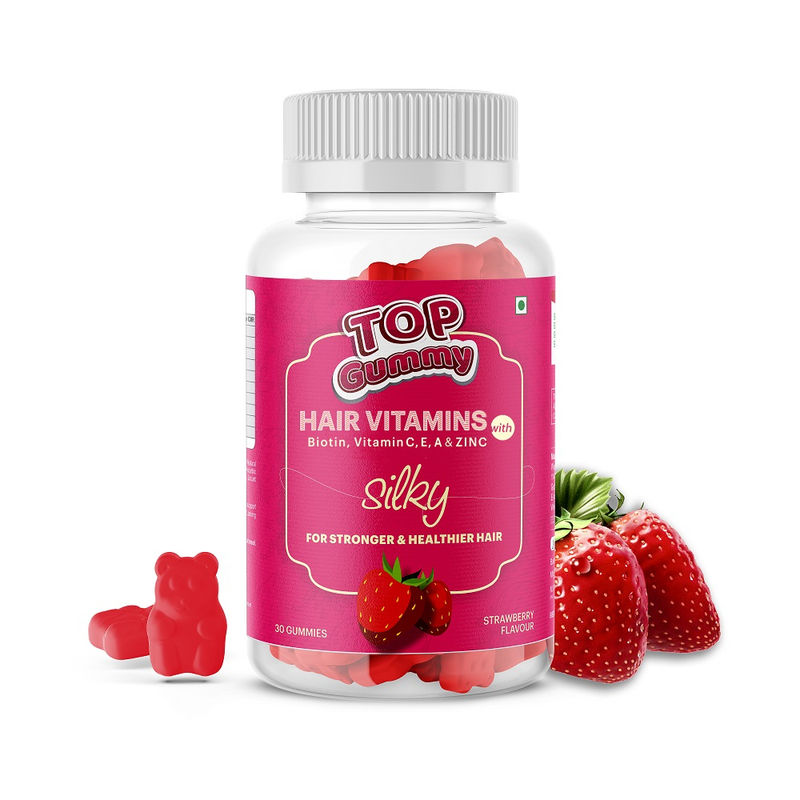 Top Gummy Hair Vitamins With Biotin, Vitamin C, E, & Zinc Strawberry Flavor 30 Gummies