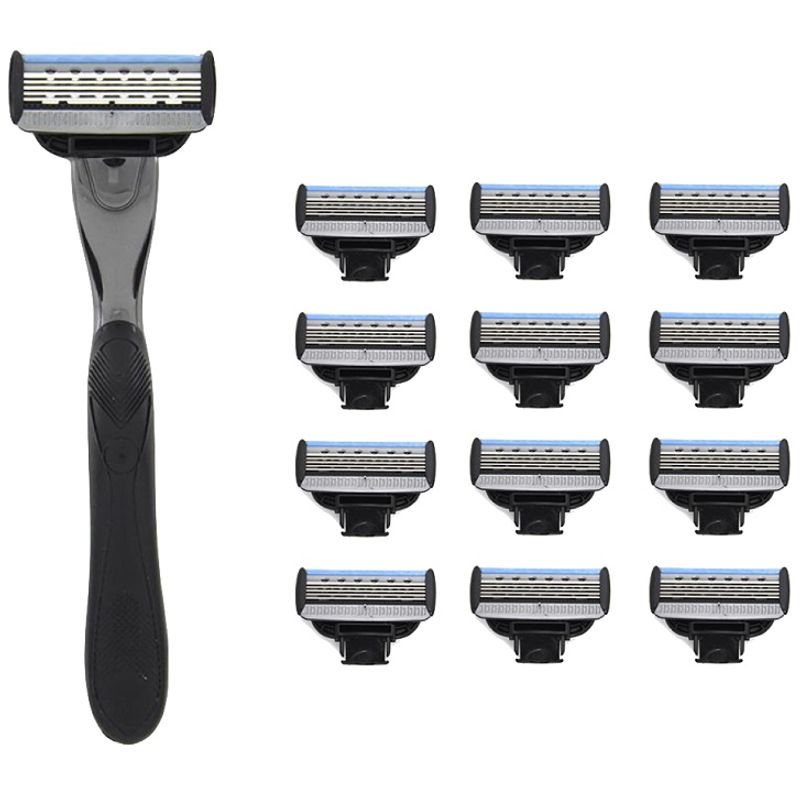 WayToShave The Boss 5 Blade Razor (Pack Of 12 Cartridges + 1 Razor Handle)