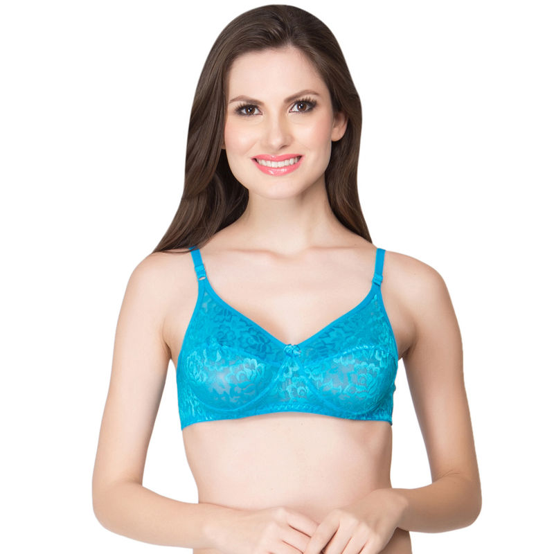 Clovia Lace Solid Non-Padded Full Cup Wire Free Everyday Bra - Light Blue (32B)