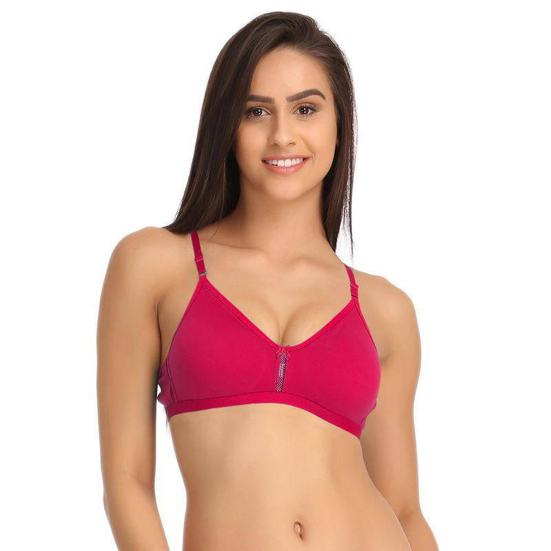 Clovia Cotton Rich Solid Non-Padded Full Cup Wire Free T-shirt Bra - Dark Pink (32C)