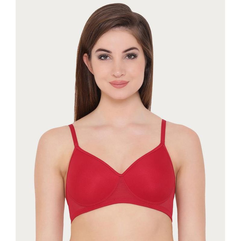 Clovia Cotton Rich Solid Lightly Padded Full Cup Wire Free T-shirt Bra - Light Red (32B)