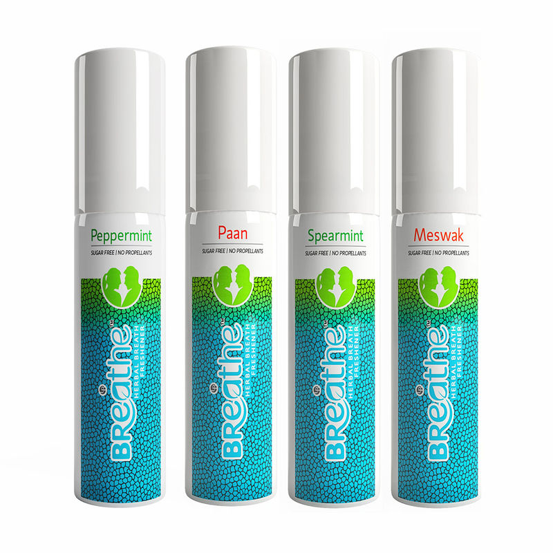 Breathe Herbal Mouth Freshener Spray pack of 4 (peppermint & Spearmint)