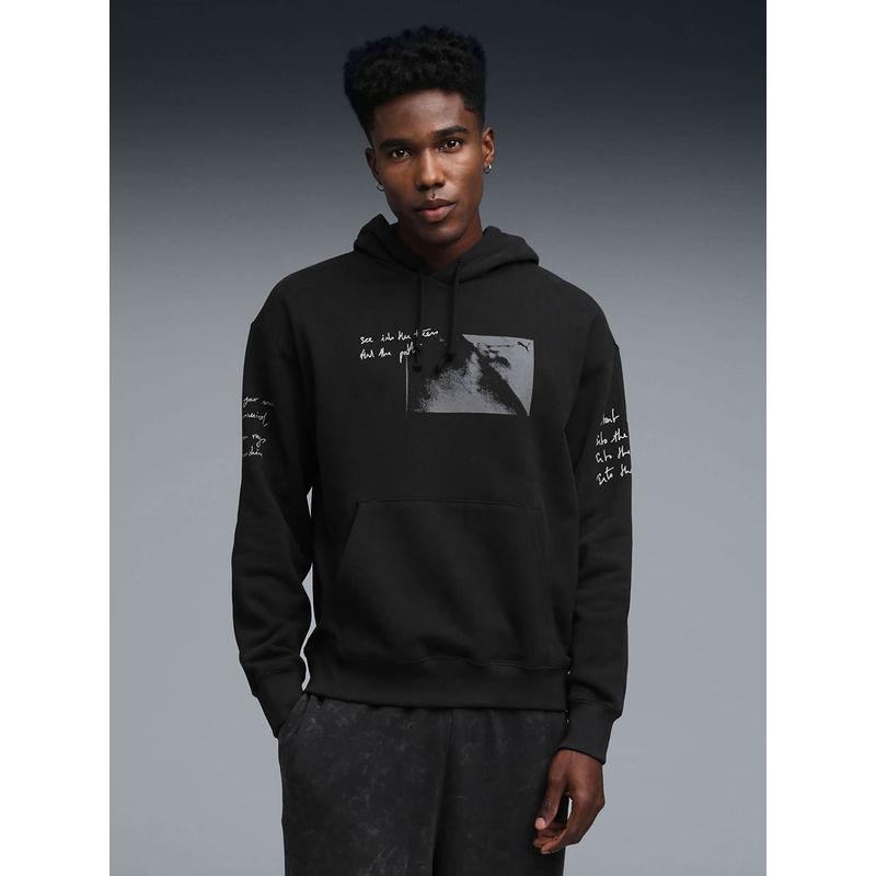 Puma Black Printed Relaxed Fit Hoodie (XS)