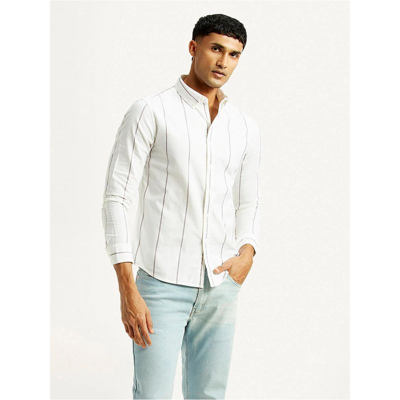 Levi's Mens Striped Slim Fit White Shirt (XL)