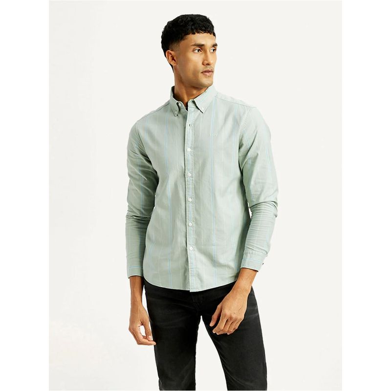 Levi's Mens Striped Slim Fit Green Shirt (M)