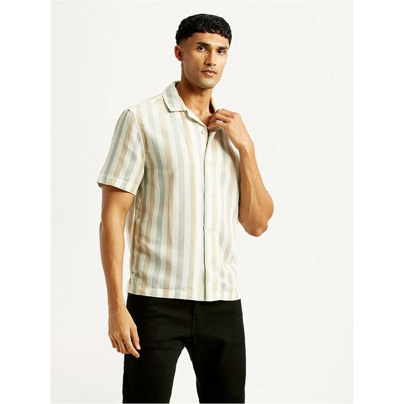 Levi's Mens Striped Slim Fit Camp Off White Shirt (S)