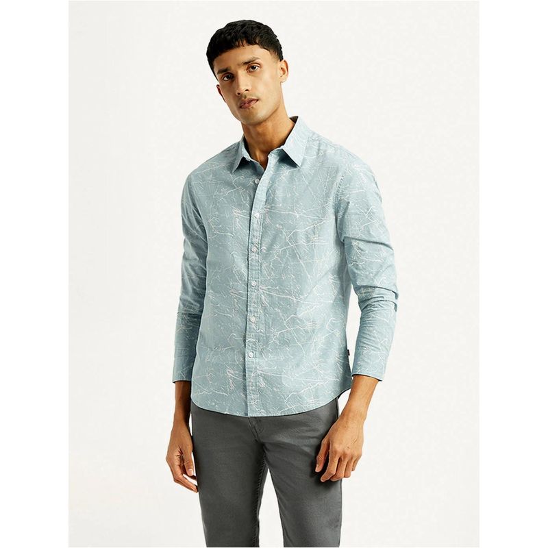 Levi's Mens Printed Slim Fit Blue Shirt (L)