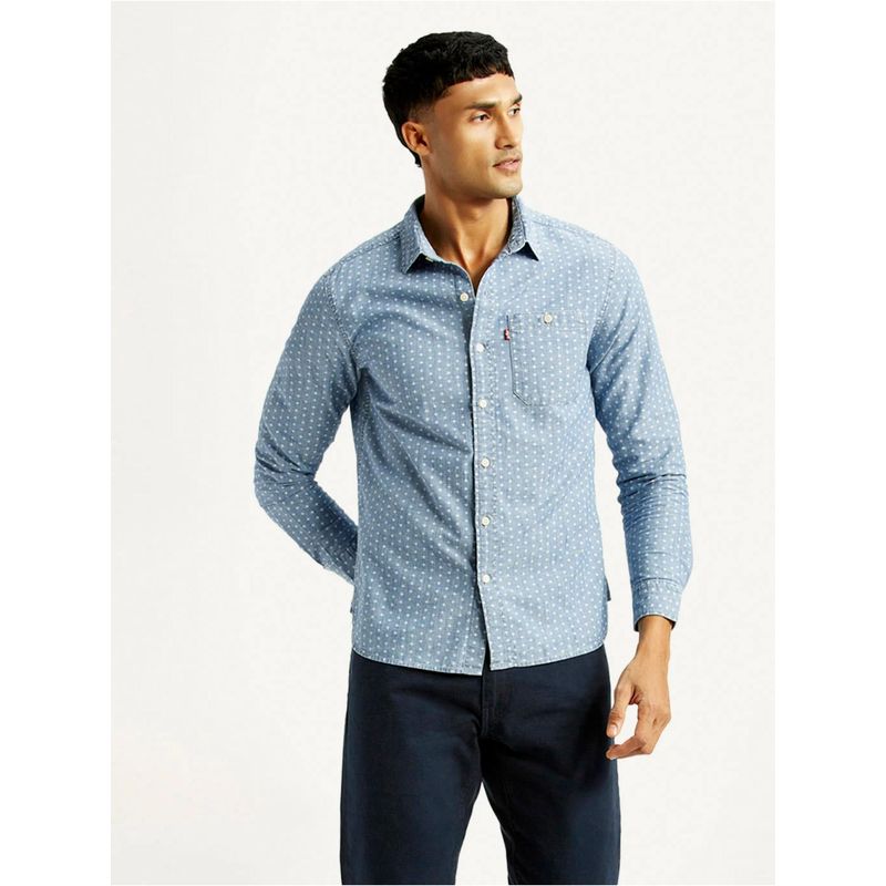 Levi's Mens Printed Slim Fit Blue Shirt (S)