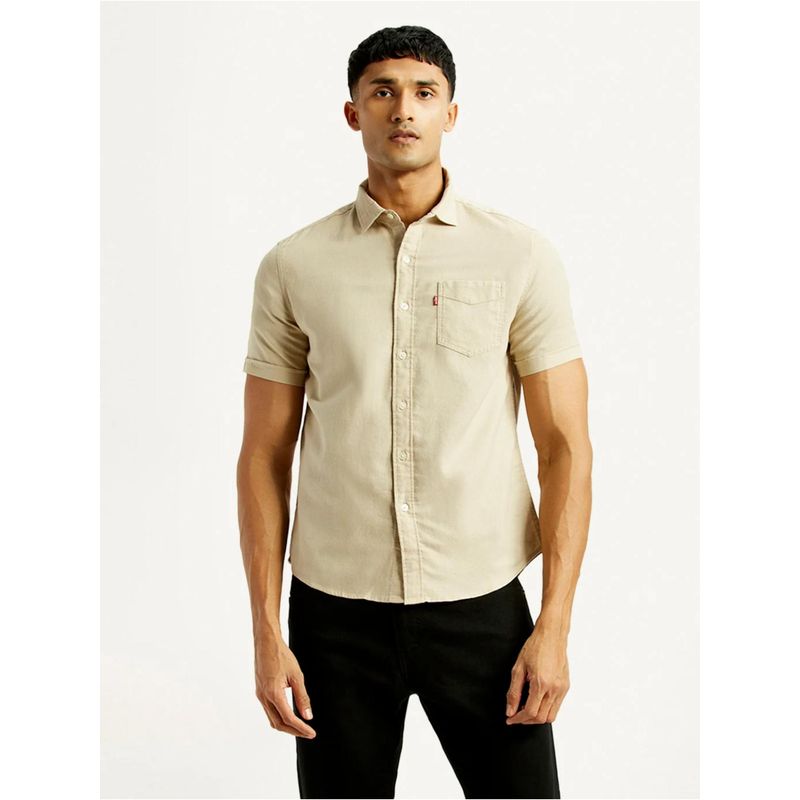 Levi's Mens Solid Slim Fit Beige Shirt (M)