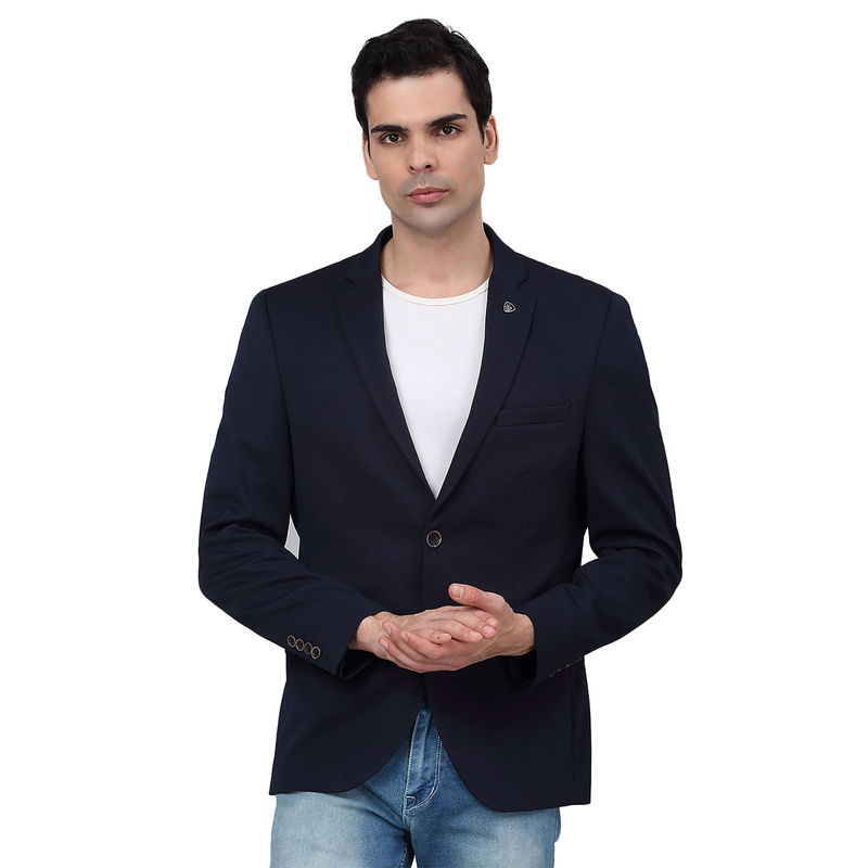 Cantabil Men Navy Blue Self Design Casual Blazer (38)