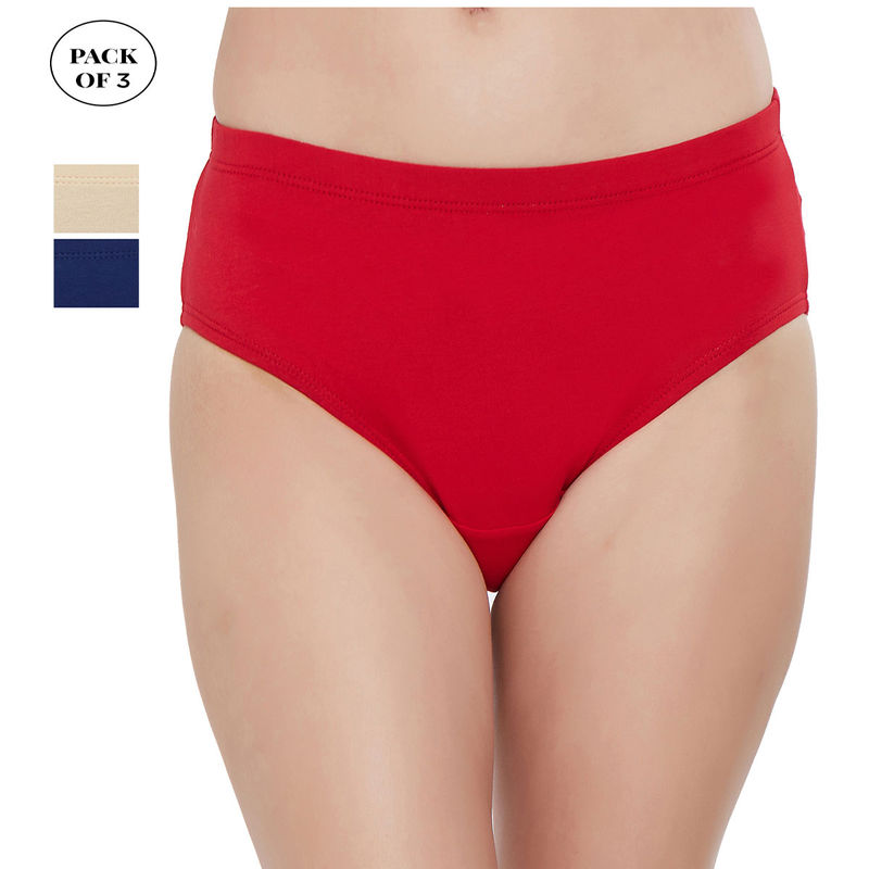 SOIE High Rise Full Coverage Solid Colour Cotton Stretch Hipster Panty (Pack of 3)-Multi-Color (S)