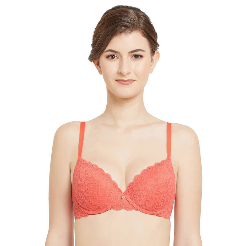 Wacoal Plush Desire Push-Up Padded Wired 3-4Th Cup Lacy Bra - Coral (34D)