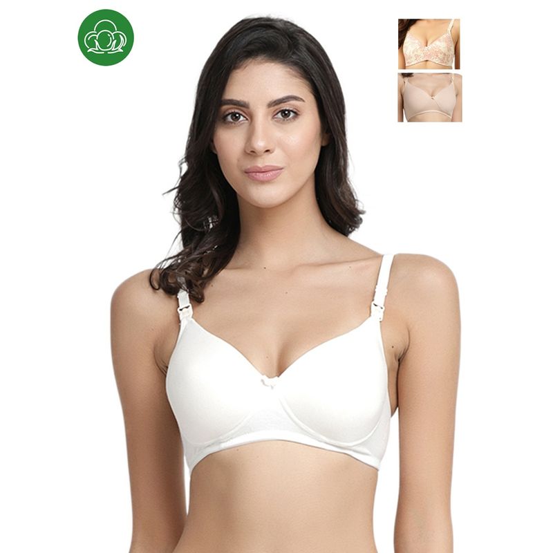 Inner Sense Organic Antimicrobial Padded Nonwired Feeding Bra - Pack Of 3 -Multi-Color (34B)