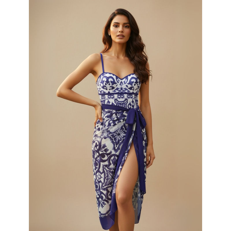 WomanLikeU Blue Monokini With Sarong (Set of 2) (M)