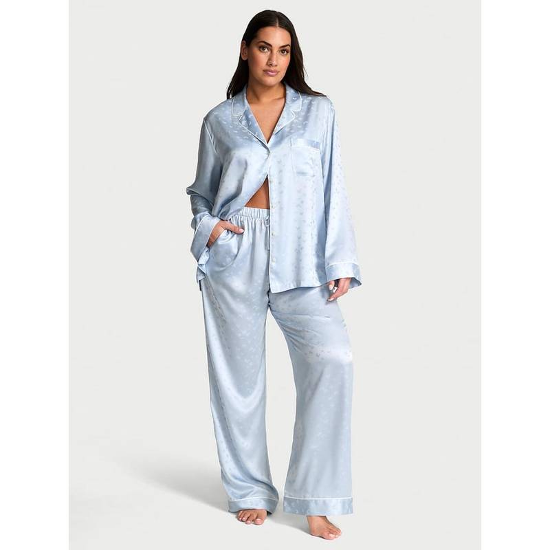 Victoria's Secret Blue Self Design Regular Shirt and Pyjama (Set of 2) (XL)