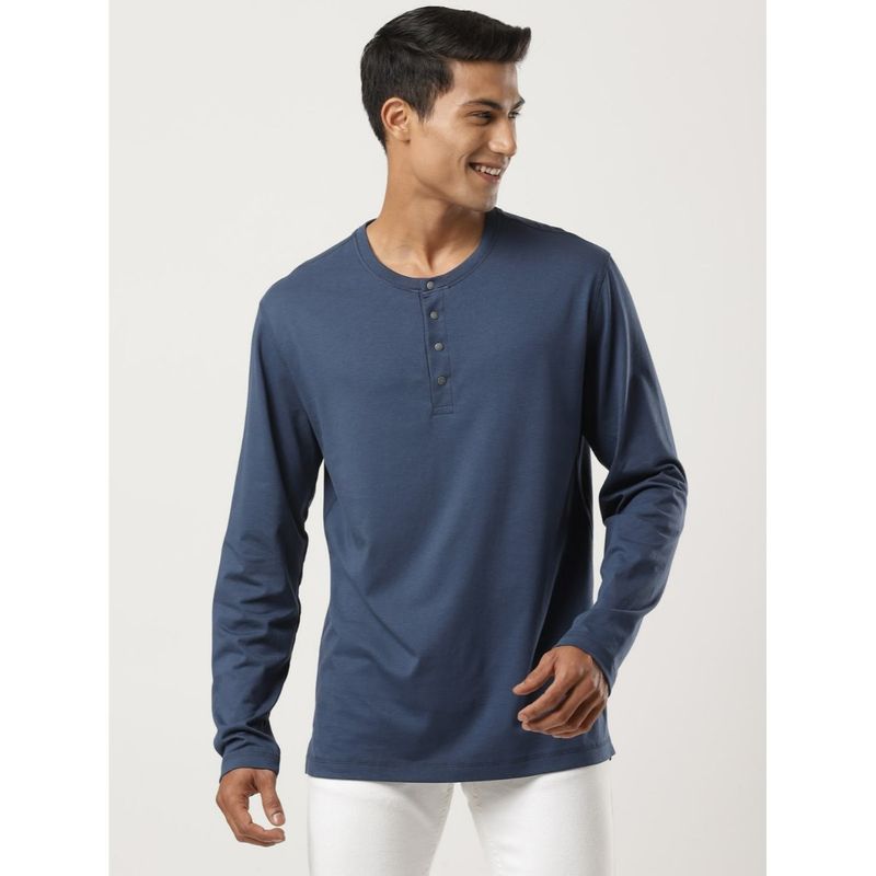 Jockey US87 Mens Super Combed Cotton Rich Solid Henley Neck Full Sleeve T-Shirt Insignia Blue (L)
