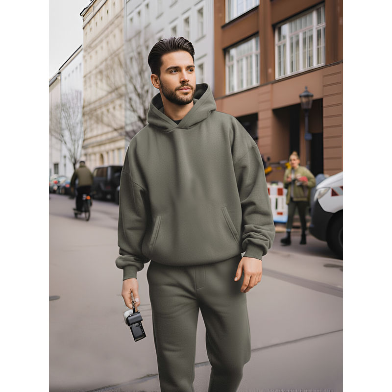 Fitkin Men Fleece Relaxed Fit Pullover Olive Hoodie (S)