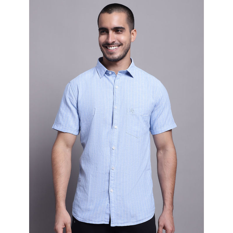 Cantabil Mens Stripes Sky Blue Casual Shirt (44)