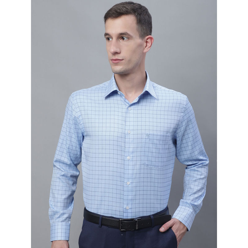 Cantabil Mens Checks Sky Blue Formal Shirt (42)