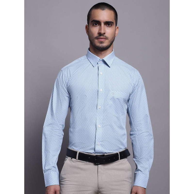 Cantabil Mens Printed Sky Blue Formal Shirt (38)