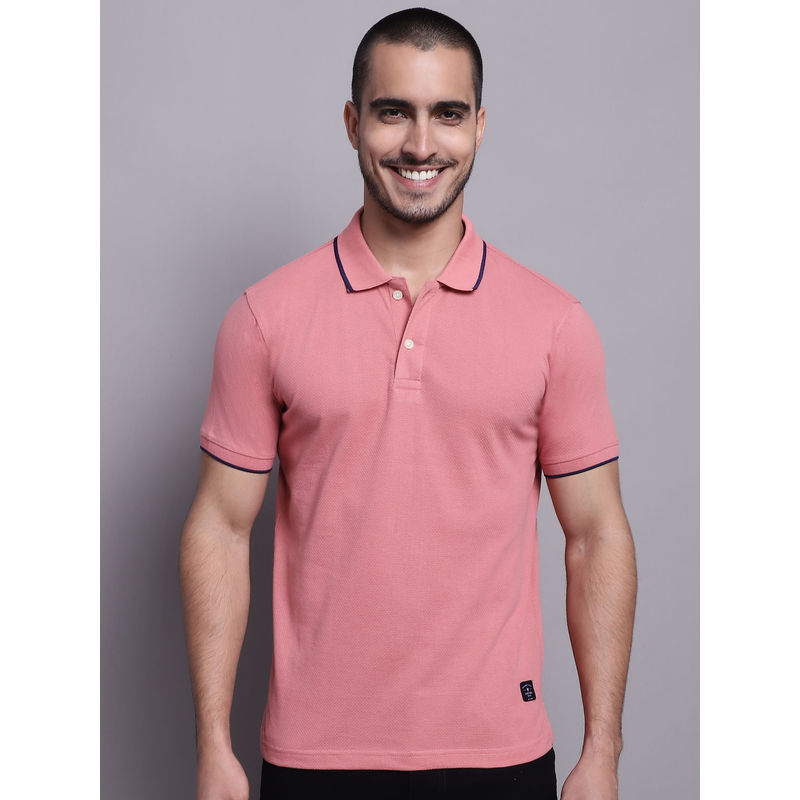 Cantabil Mens Solid Pink Polo T-Shirt (M)