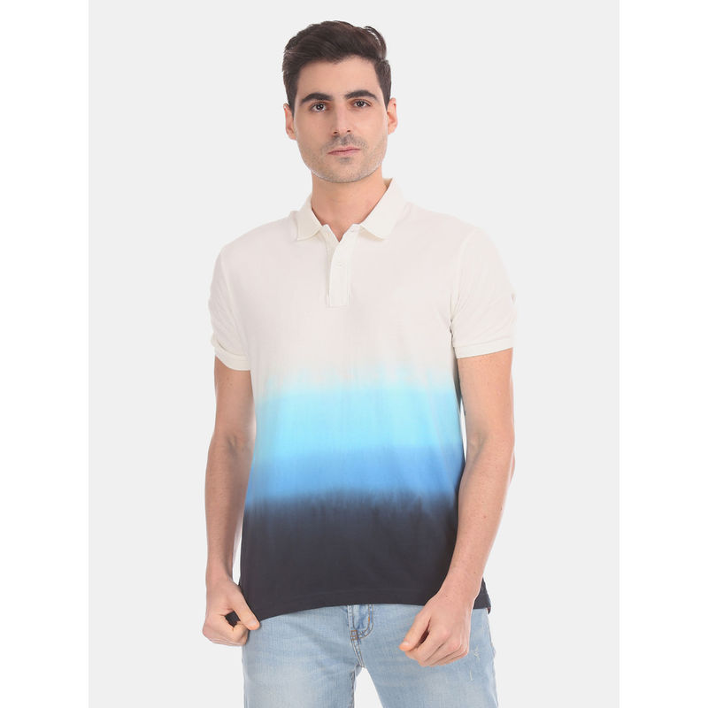 Aeropostale Blue And White Ombre Dye Cotton Pique Polo Shirt (S)