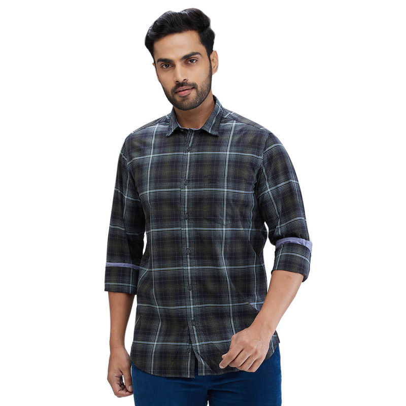 ColorPlus Slim Fit Casual Shirt Full Sleeves Collar Neck Checks Black & Blue (44)