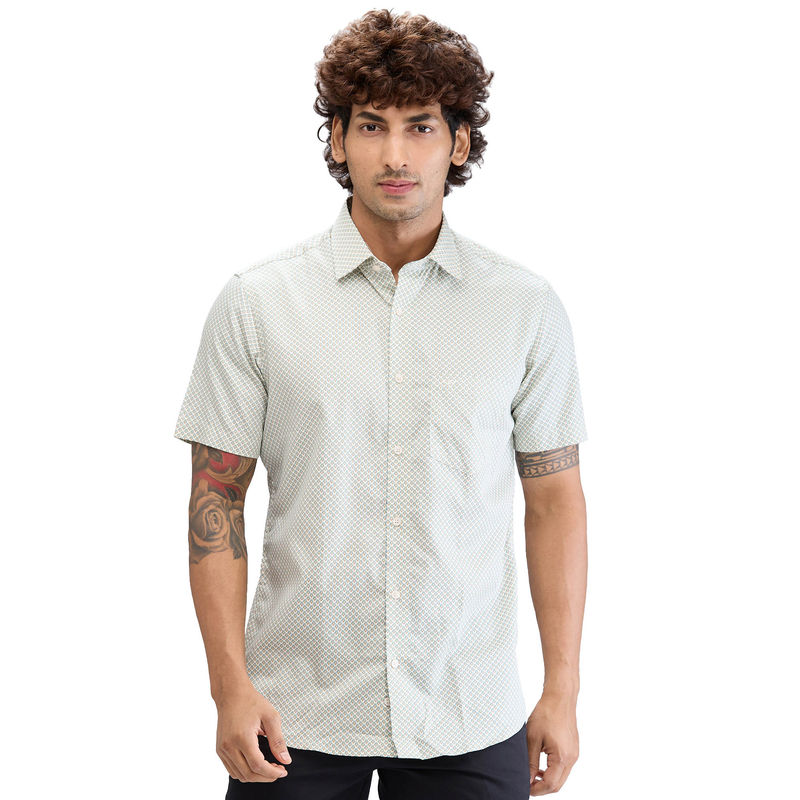 ColorPlus Regular Fit Casual Shirt Half Sleeves Collar Neck Printed Off White (40)