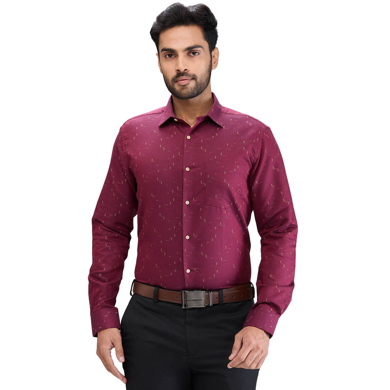Park Avenue Slim Fit Formal Shirt Full Sleeves Collar Neck Printed Magenta (42)
